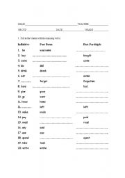 English Worksheet: Irregular verbs test
