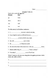 English worksheet: Irregular Past Tense Verbs:  Go, Say, Drive, See