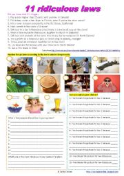 English Worksheet: 11 ridiculous laws - questions & writing ((3 pages)) ***fully editable