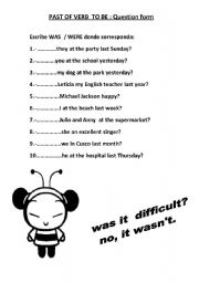 English Worksheet: simple past   verb tobe