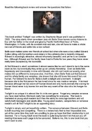 English Worksheet: information transfer on twilight