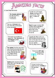 English Worksheet: Did you know? - some amazing facts