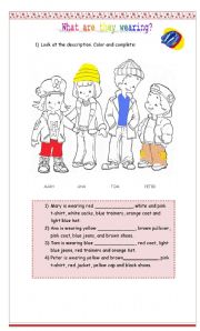 English Worksheet: What are they wearing?