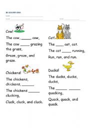 English Worksheet: animals song