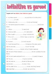 English Worksheet: Verb series 3  - infinitive vs infinitive