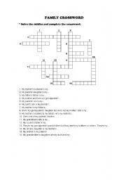 English Worksheet: FAMILY CROSSWORD