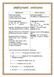 English worksheet: simple present and present continous 