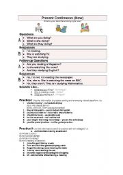 English worksheet: Present Continuous (Now)