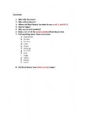 English worksheet: Black Beauty: set of questions