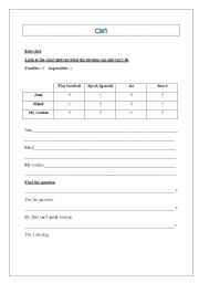 English worksheet: can