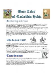 English Worksheet: Tales of Nasreddin Hodja--Reading Comprehension (3pages)