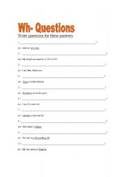 English Worksheet: WH- QUESTIONS