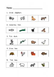 English worksheet: Reading instructions - animals