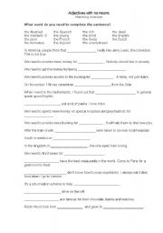 English worksheet: Adjectives with no nouns