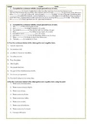 English Worksheet: TEST SIMPLE PRESENT, CONTINUOUS AND PAST