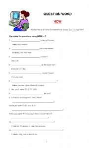 English worksheet: Question word:  How