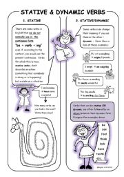 English Worksheet: Stative and Dynamic Verbs - Grammar Poster (Purple Series)