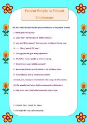 English Worksheet: Present Simple or Present Continuous