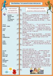 English Worksheet: Word-building Test what you are