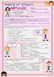 English Worksheet: Parts of speech (7) - Articles (fully editable)