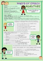 English Worksheet: Parts of speech (6) - Adjectives (fully editable)