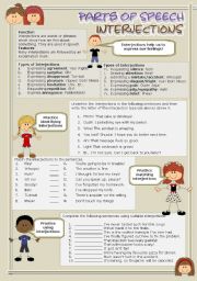 English Worksheet: Parts of speech (5) - Interjections (fully editable)