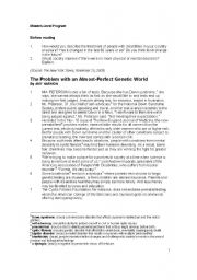 English Worksheet: Advanced Reading Assignment - Problems with an Almost Genetic World