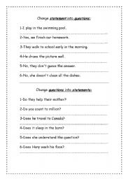 English worksheet: change into negative