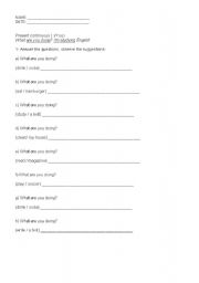 English worksheet: Present continuous with I and You