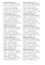 English Worksheet: verb To Be