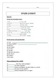 English Worksheet: simple present