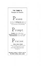 English Worksheet: Pause prompt praise, parent/child  reading strategy