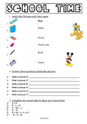 English worksheet: my school objects
