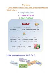 English worksheet: Special Menu