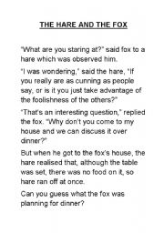 English Worksheet: The Hare and The Fox