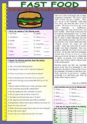 English Worksheet: FAST FOOD: B&W  VERSION WITH ANSWER KEY