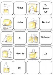 English Worksheet: Preposition Dominoes + B/W version + Rules ( 5 pages )