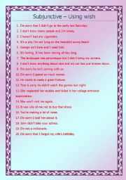 English Worksheet: Using Wish to rewrite 20 sentences with aswer