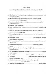 English Worksheet: Future Fomrs- Future Simple, Future Continuous, to be going to, Future Perfect
