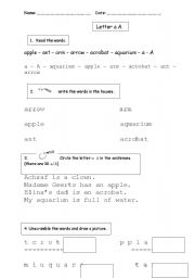 English worksheet: worksheet letter a