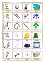 English Worksheet: Sports-Equipment-Location Pictionary+memory exercise