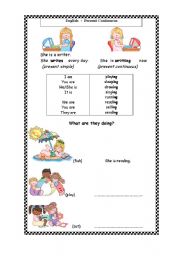 English worksheet: present continous drills