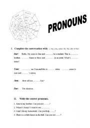 English worksheet: PRONOUNS