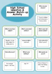 High School Question and Answer Match-up Activity I
