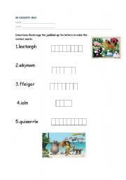 English worksheet: animals letters scramble