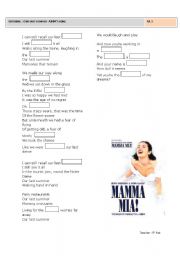 English Worksheet: Our last summer ; Mama mia song 