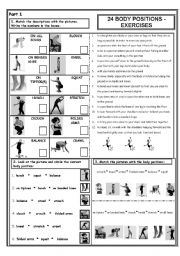 English Worksheet: 24 BODY POSITIONS  - 11 exercises - PART 1