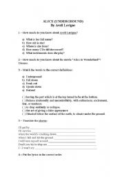 English Worksheet: Alice in Wonderland - Avril Lavigne