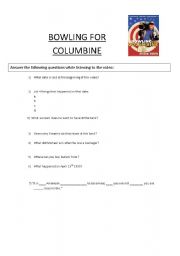 English worksheet: Bowling for columbine comprehension