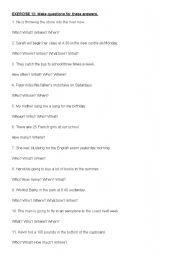 English Worksheet: MAKE QUESTIONS FOR THESE ANSWERS: NUMBER 12